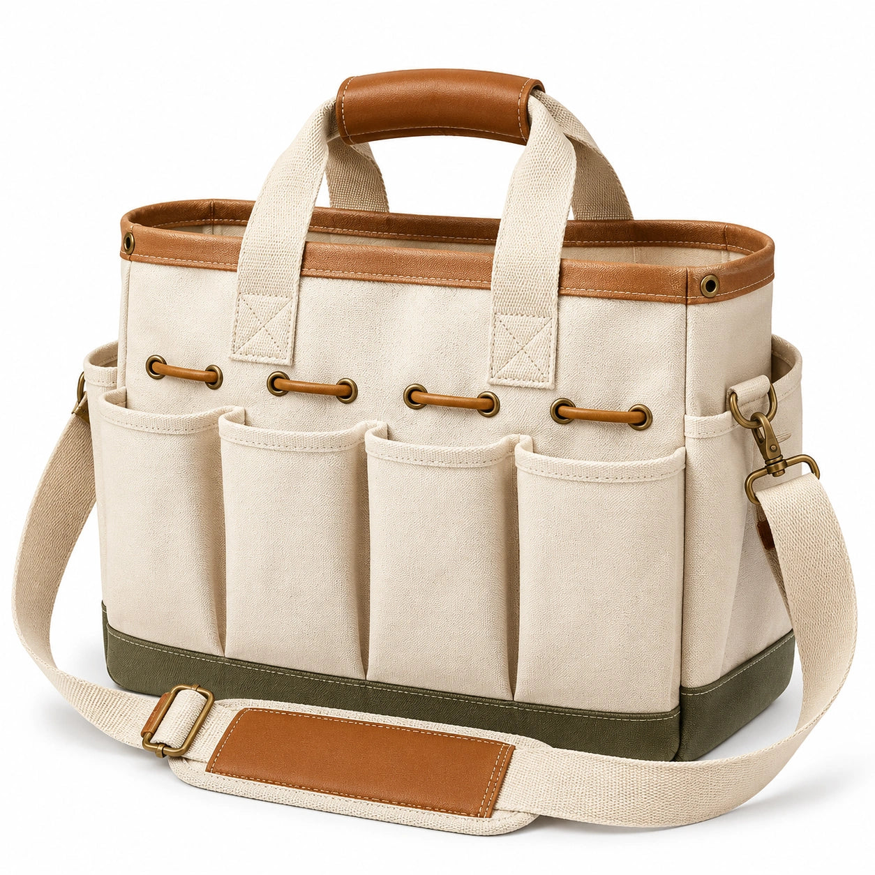 Bolsa de Herramientas Beige y Marrón con Correa Ajustable