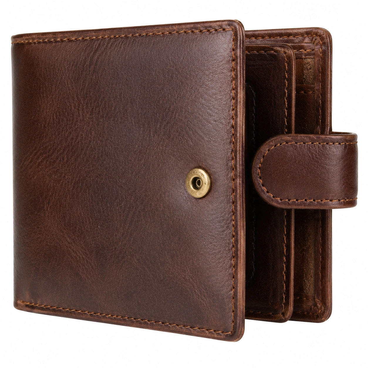 Cartera Clásica para Hombre en Color Marrón con Cierre de Presión