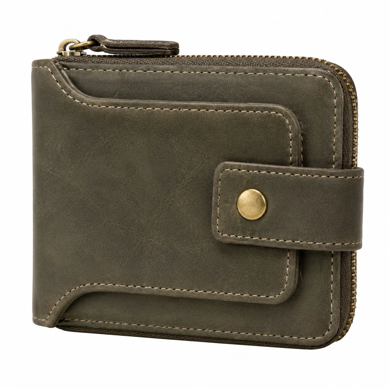 Cartera Verde Oliva con Cremallera y Broche