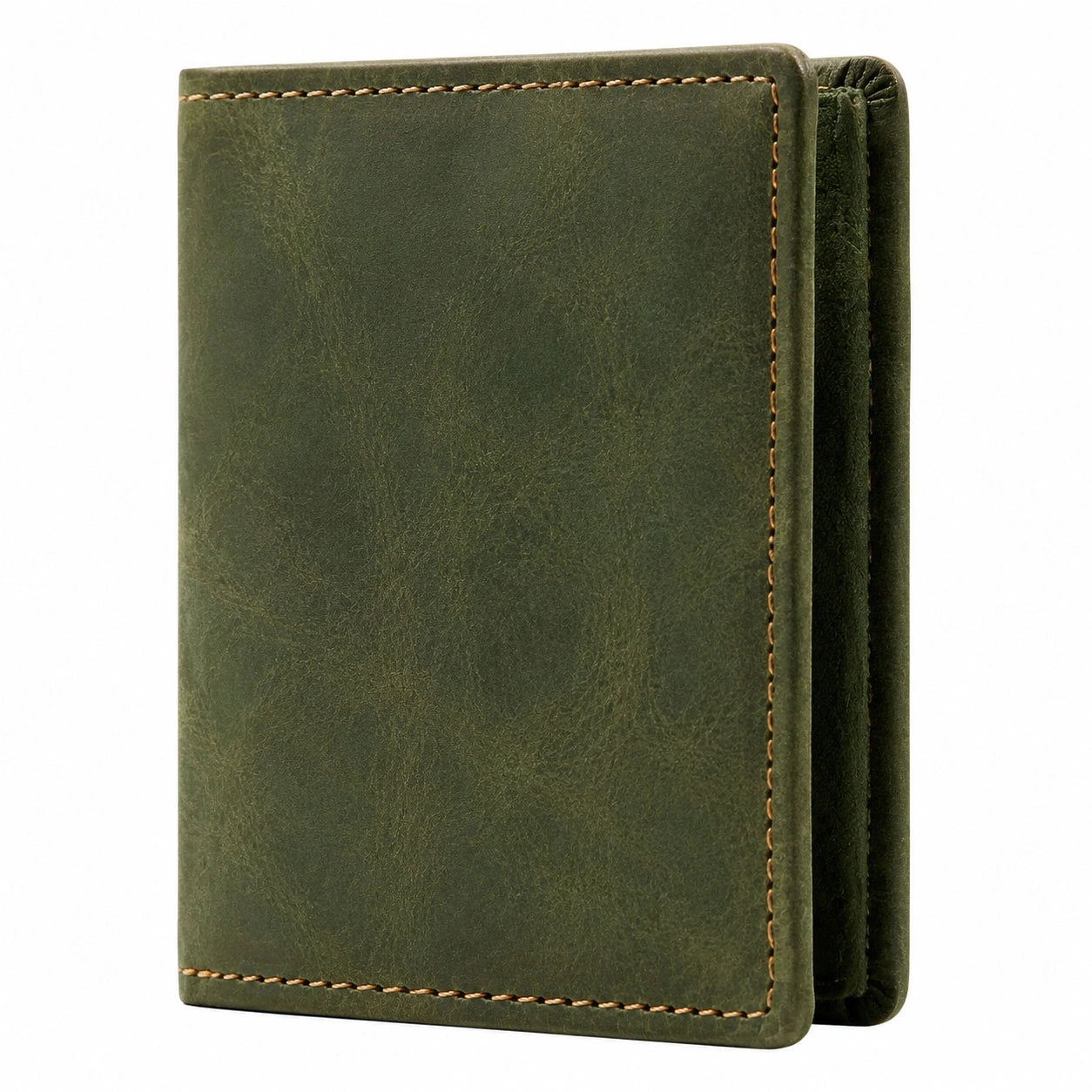 Cartera vertical unisex color verde con múltiples compartimentos