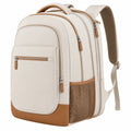 Mochila beige con múltiples compartimentos para portátil