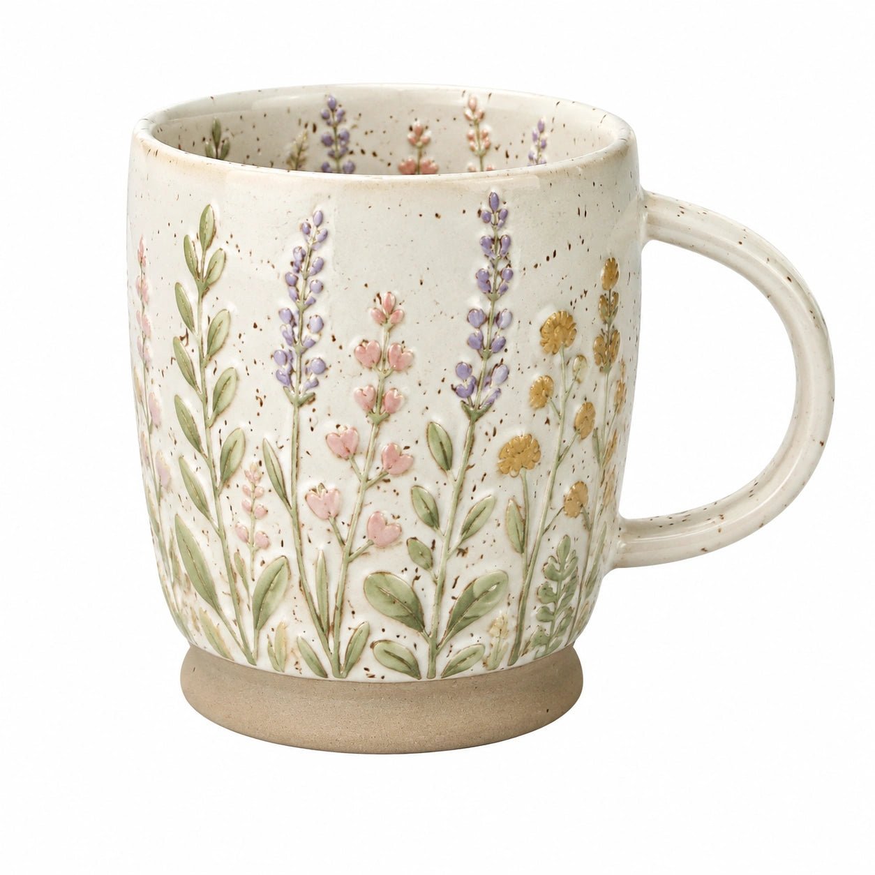 Taza de Cerámica con Diseño Floral en Relieve Multicolor
