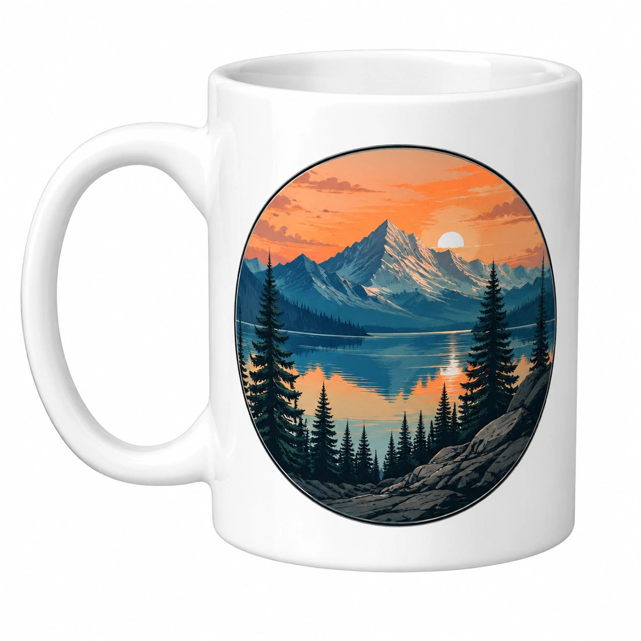 Taza con Paisaje de Montaña al Atardecer