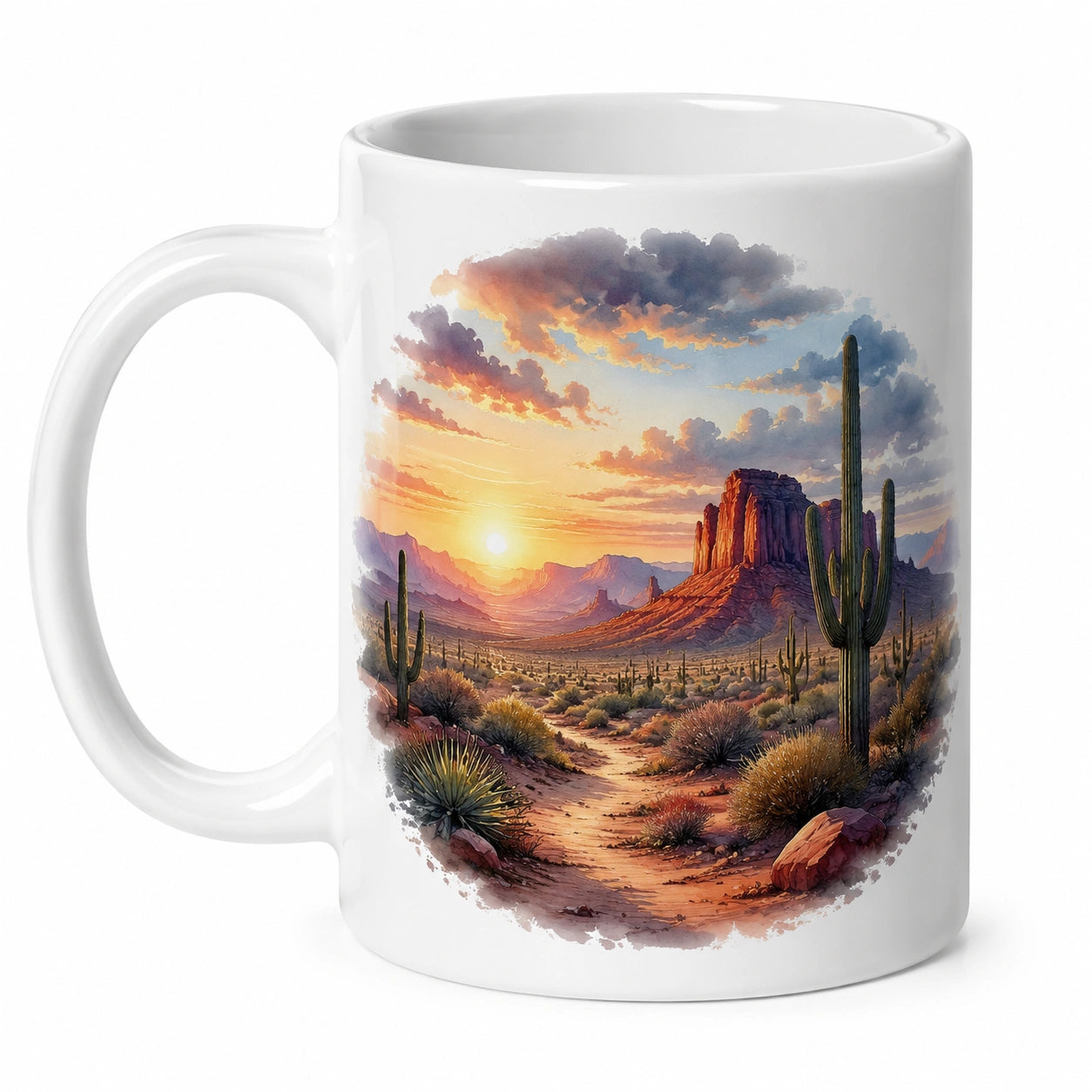 Taza de Cerámica con Paisaje del Desierto al Atardecer 350ml Blanca