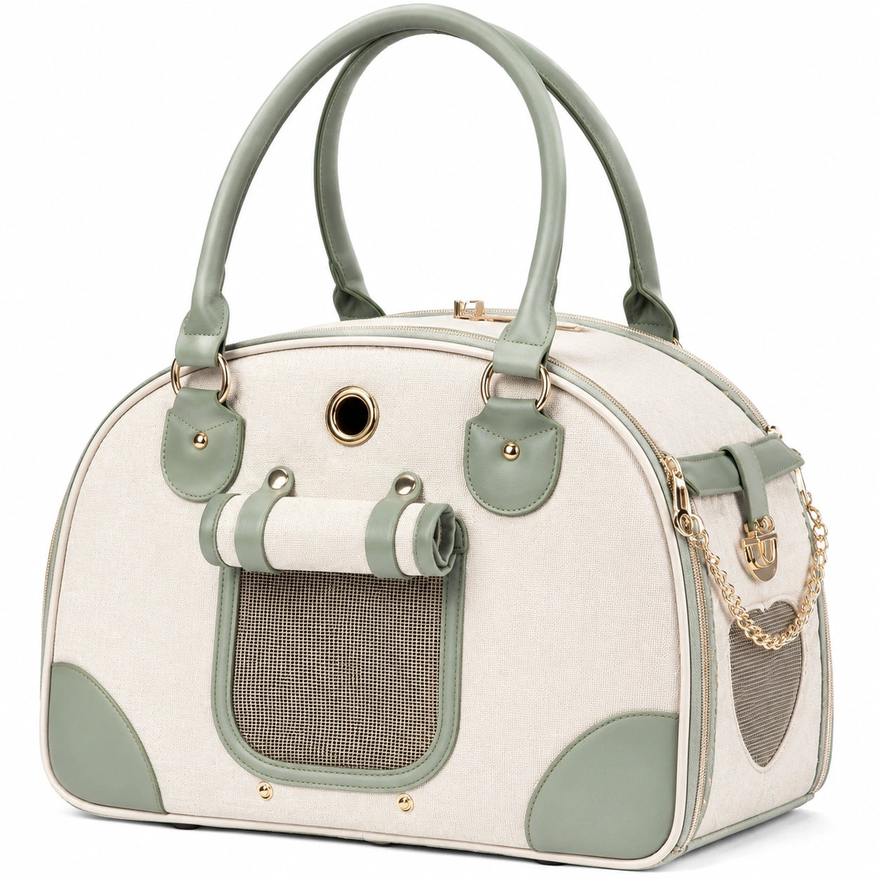 Bolso de Transporte para Mascotas Pequeñas Verde y Beige