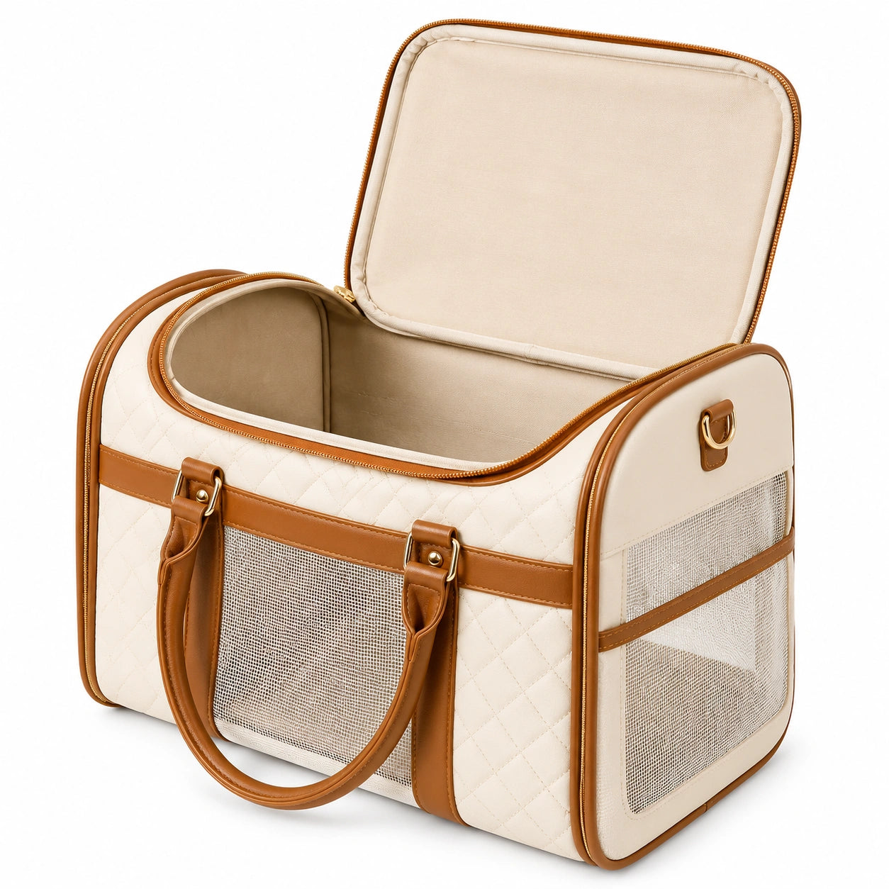 Bolsa de Transporte para Mascotas Beige y Marrón con Cremallera