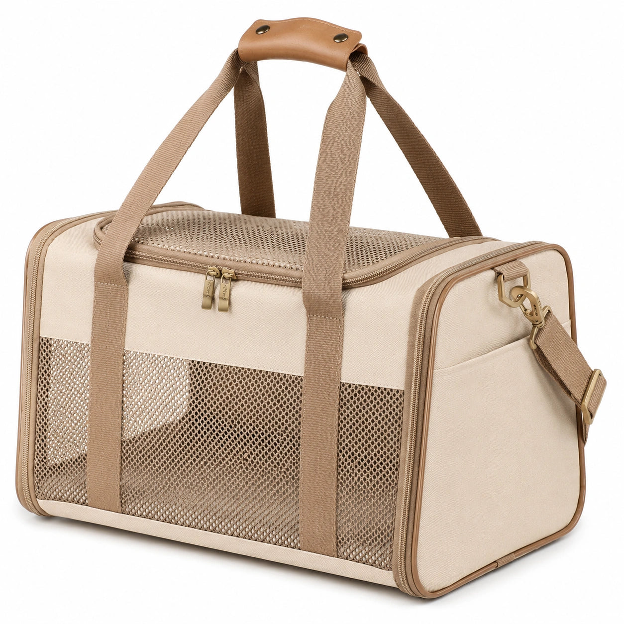 Transportín para Mascotas Beige con Paneles de Malla