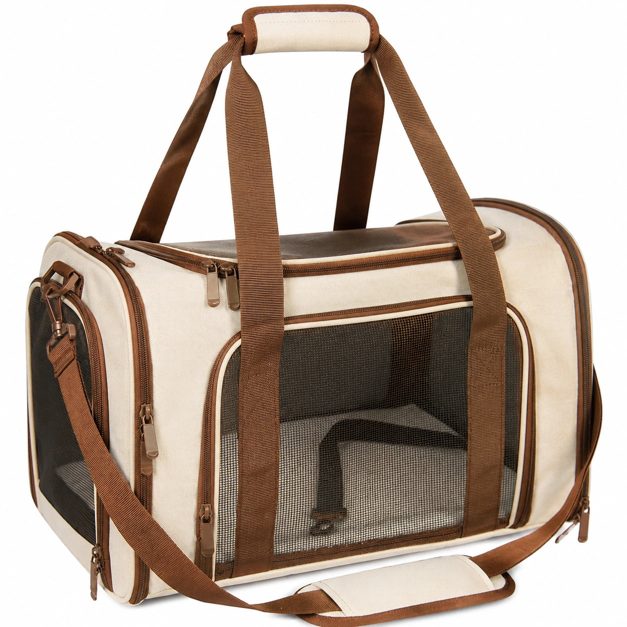 Transportín de Mascotas Portátil Beige y Marrón